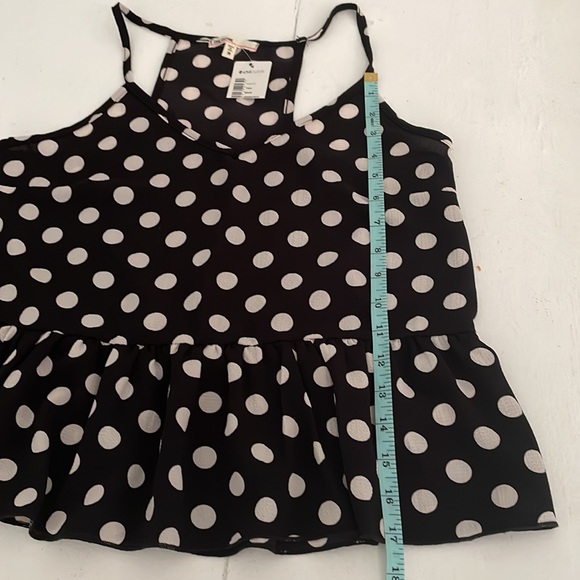 NWT LOVE CULTURE Spaghetti Strap Black & White Polka Dot Peplum V Neck Size M - Picture 4 of 8
